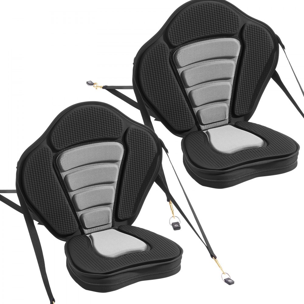 VEVOR Sedile per Kayak di Ricambio con Schienale Spessore Cuscino 53 mm, Sedile per Kayak Paddleboard Barche con Schienale Borsa Portaoggetti Cinghie Regolabili per SUP Canoa, 2 pezzi, Nero Grigio