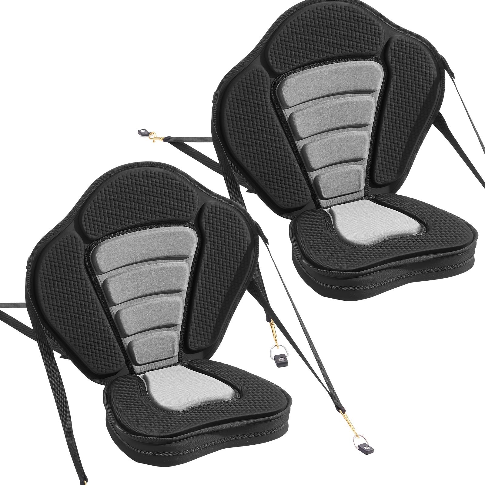 VEVOR Sedile per Kayak di Ricambio con Schienale Spessore Cuscino 53 mm, Sedile per Kayak Paddleboard Barche con Schienale Borsa Portaoggetti Cinghie Regolabili per SUP Canoa, 2 pezzi, Nero Grigio