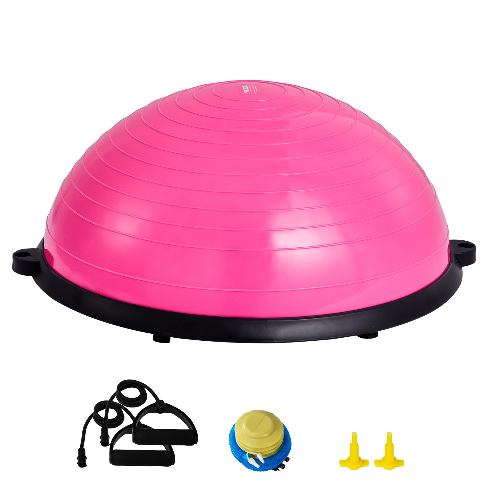VEVOR Mezzo Allenatore Palla per Esercizi, Equilibrio, Stabilità Palla Yoga Fitness con Fasce di Resistenza e Pompa a Pedale, Allenamento Corpo di Palestra Casa, Capacità Portante 300 kg, Rosa 58 cm