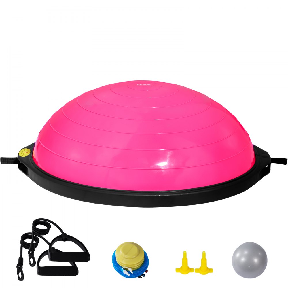 VEVOR Mezzo Allenatore Palla per Esercizi, Equilibrio, Stabilità Palla Yoga Fitness con Fasce di Resistenza e Pompa a Pedale, Allenamento Corpo di Palestra Casa, Capacità Portante 680 kg, 64 cm Rosa