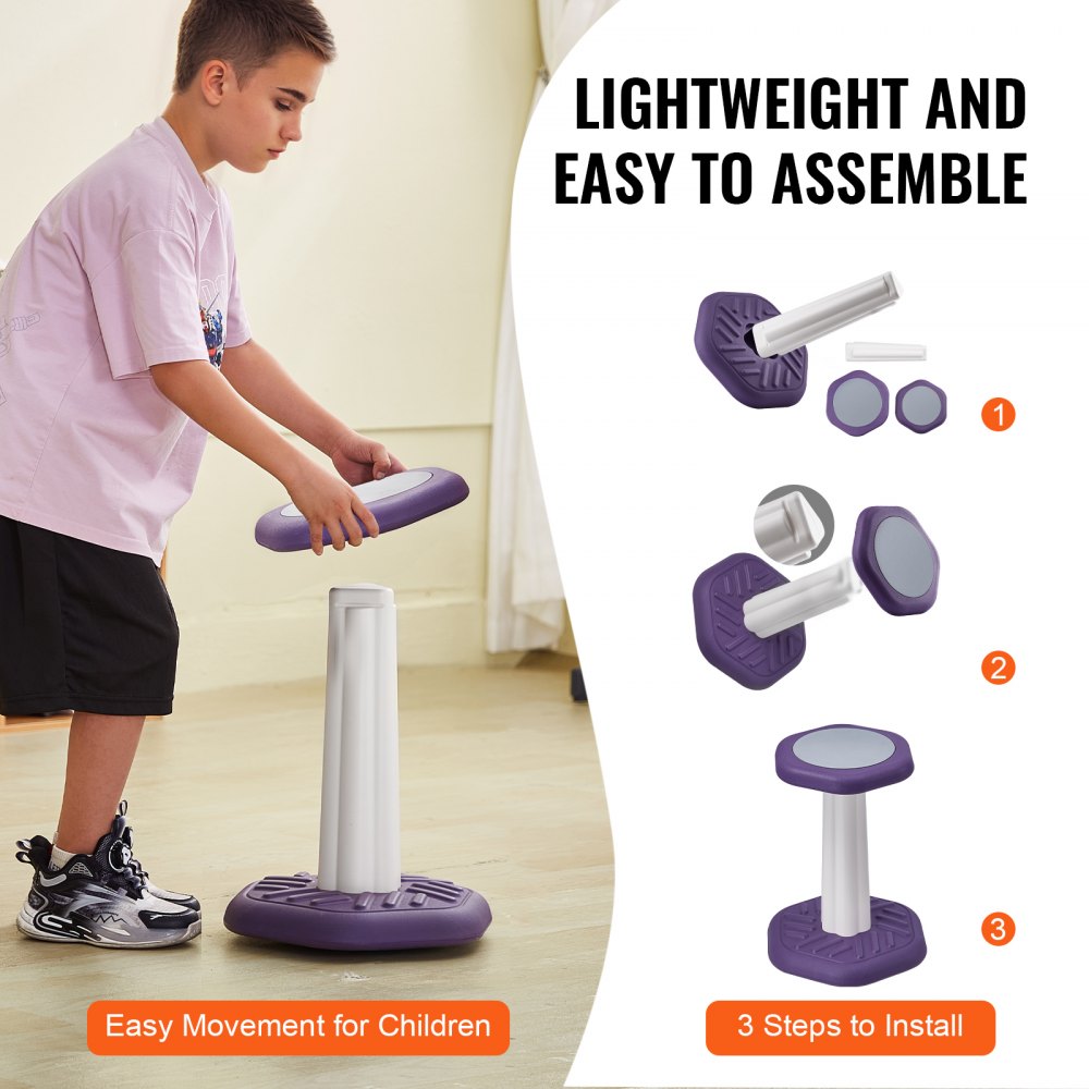 VEVOR Wobble Chair for Children, Rocking Stool with Sponge Cushion, Children's Stool Improves Concentration, Posture and Calms Children, 70 kg Load Capacity, Rocking Stool Made of HDPE, Ideal for Schools and Home, Purple