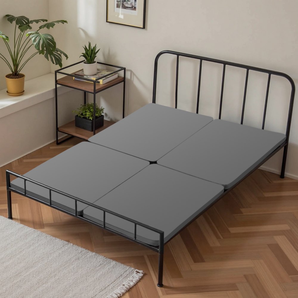 VEVOR Rete per Letto a Doghe con Copertura Spessore 38,1 mm, Base a Doghe per Letto Queen Size 2010x1480 mm per Letto Supporto per Materasso da 4 pezzi con Copertura in Tessuto Oxford 200D, Grigio