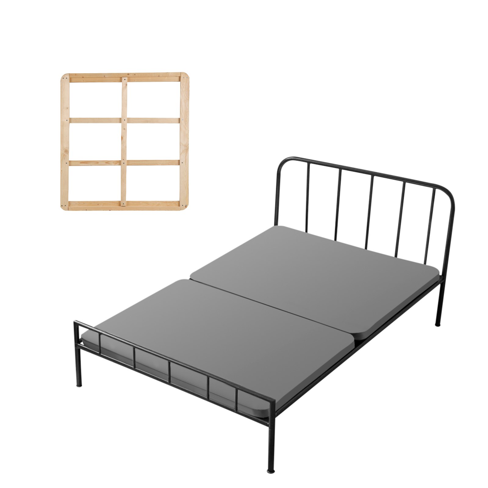 VEVOR Rete per Letto a Doghe con Copertura Spessore 38,1 mm, Base a Doghe per Letto Twin Size 1900x950 mm per Letto Supporto per Materasso da 2 pezzi con Copertura in Tessuto Oxford 200D, Grigio