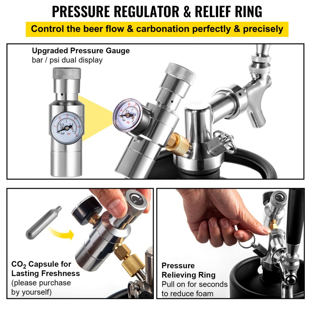 VEVOR Spillatore di Birra a Colonna da 4L in Nero con Spina da Casa per Bevande, Spillatore per Birra Artigianale Acciaio Inox da 4L per Uso Domestico, Distributore di Birra per Feste, BBQ, Campeggio