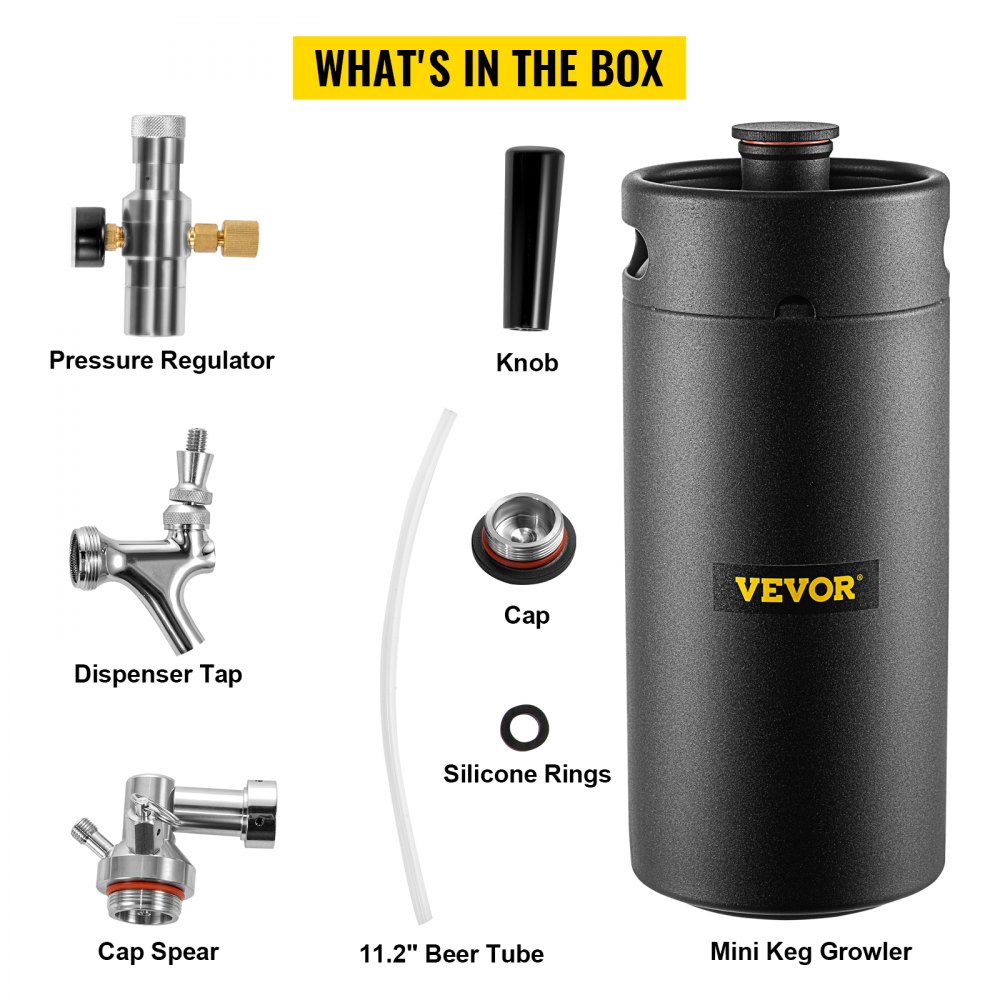 VEVOR Spillatore di Birra a Colonna da 4L in Nero con Spina da Casa per Bevande, Spillatore per Birra Artigianale Acciaio Inox da 4L per Uso Domestico, Distributore di Birra per Feste, BBQ, Campeggio