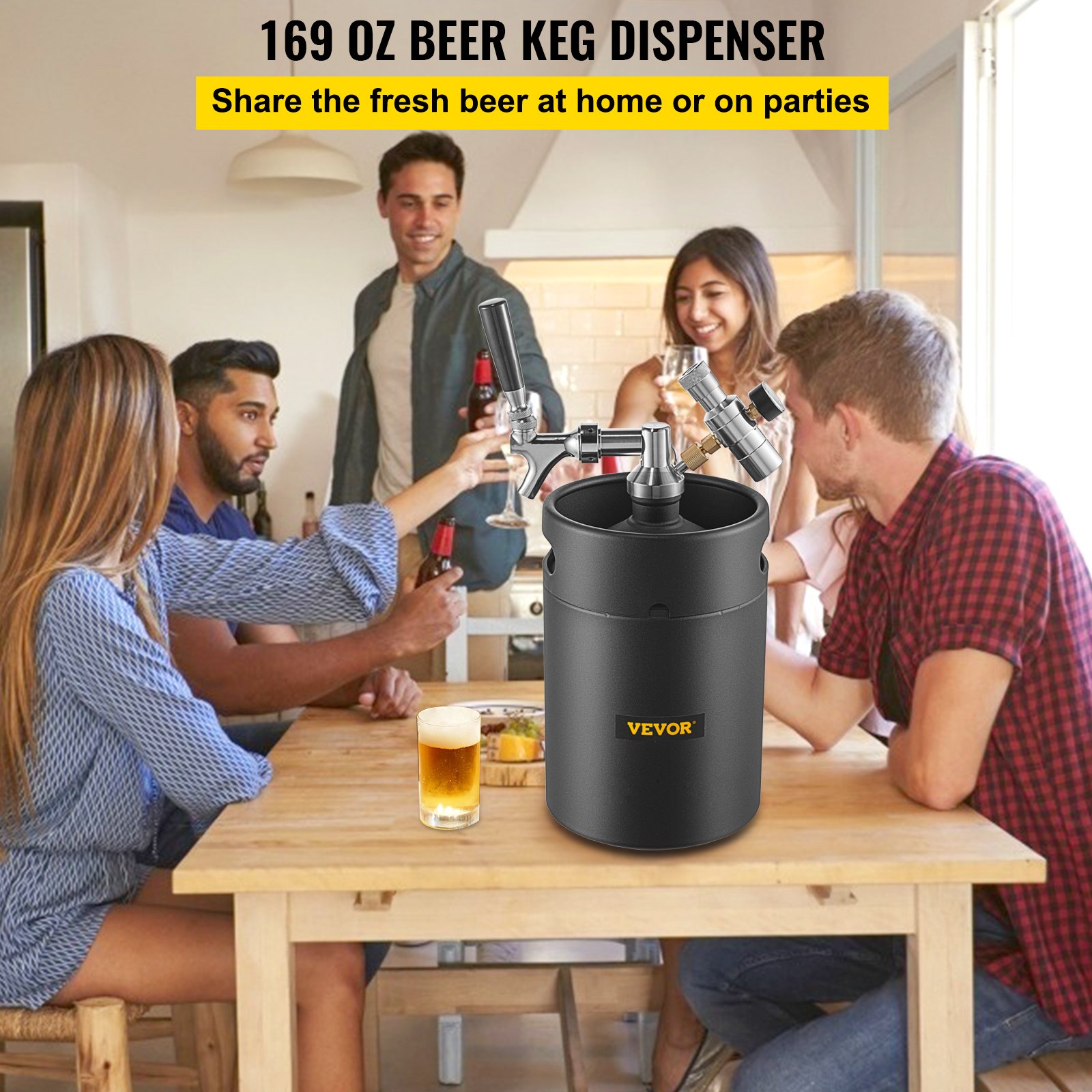 VEVOR Spillatore di Birra a Colonna da 5L in Nero con Spina da Casa per Bevande Spillatore di Birra Artigianale in Acciaio Inox da 5L per Uso domestico