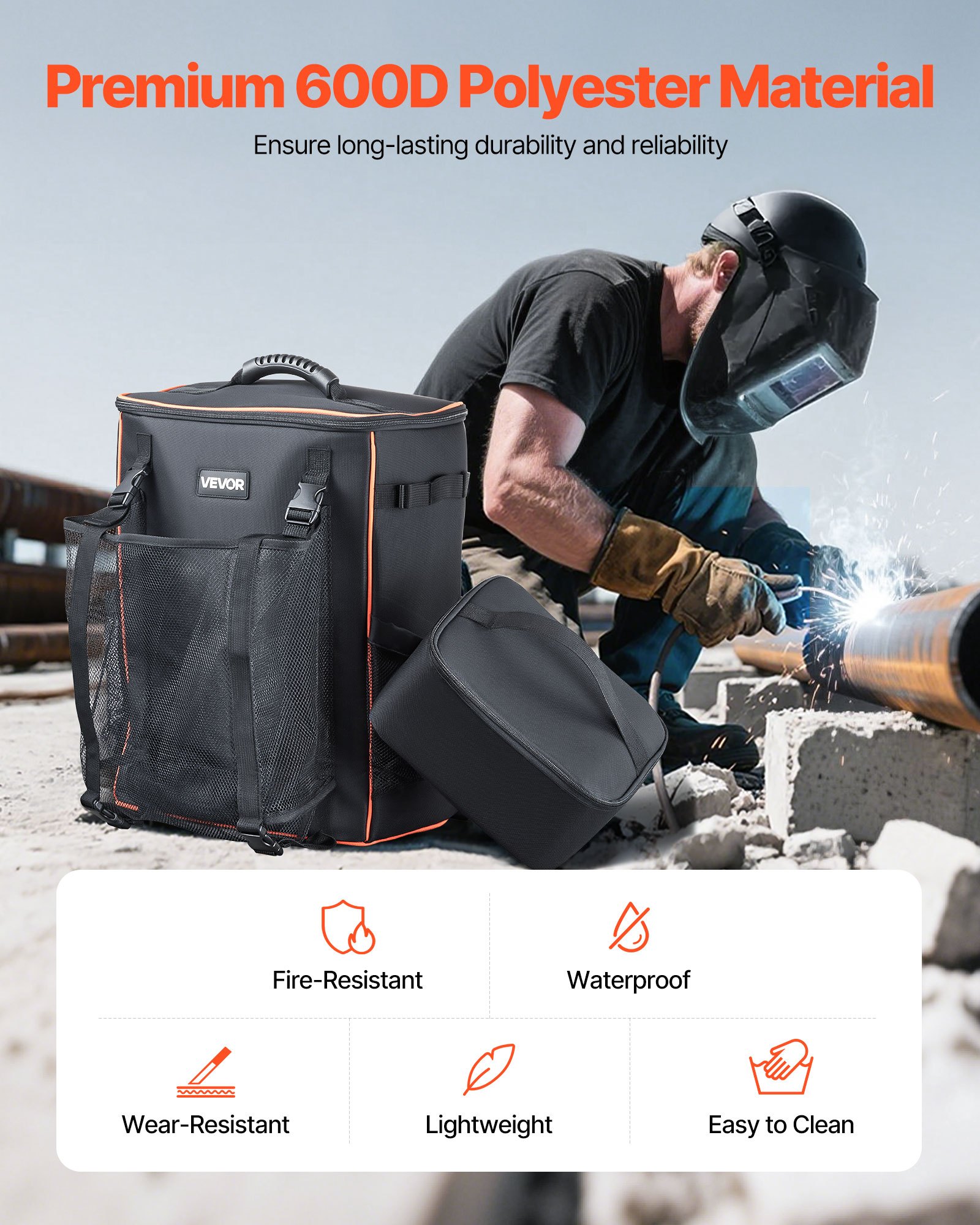 VEVOR Zaino per Saldatura, 33 L con Borsa Termica e Borsa per Casco, Zaino in Poliestere 600D per Attrezzi e Casco, Borsa Portaoggetti Multiuso per Campeggio all'Aperto, Escursionismo