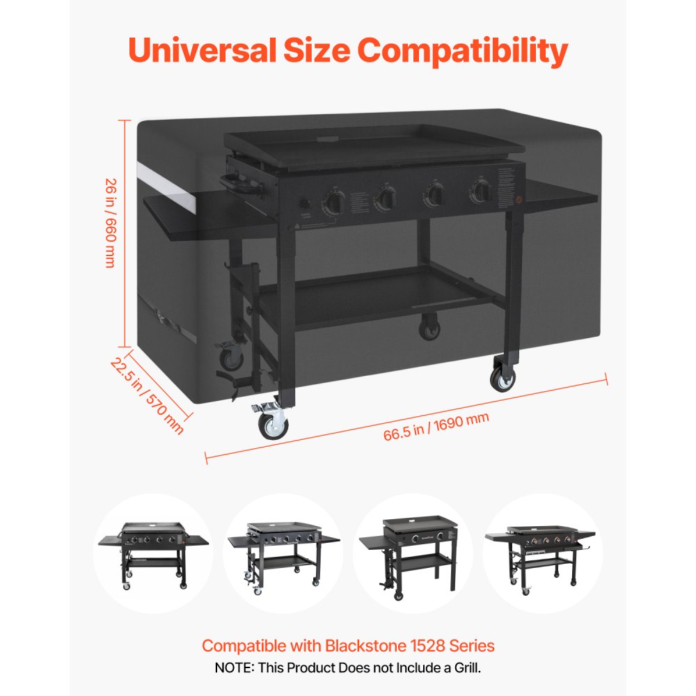 VEVOR Copertura per Barbecue all'Aperto, Impermeabile, Resistente allo Sbiadimento e Intemperie, Poliestere 600D Resistente, Facile da Indossare, con Fibbie di Sicurezza, 197,6 cm Nero