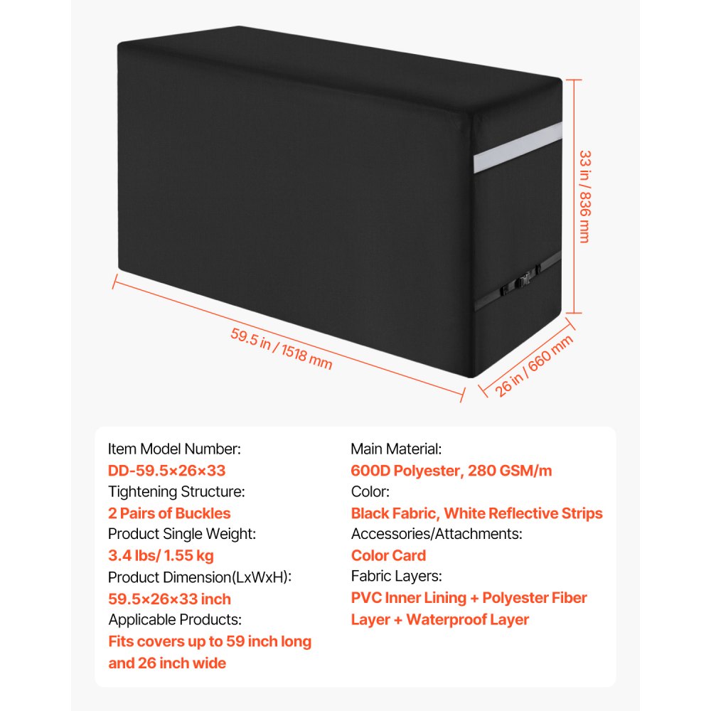 VEVOR Copertura per Barbecue all'Aperto, Impermeabile, Resistente allo Sbiadimento e Intemperie, Poliestere 600D Resistente, Facile da Indossare, con Fibbie di Sicurezza, 149,8 cm Nero