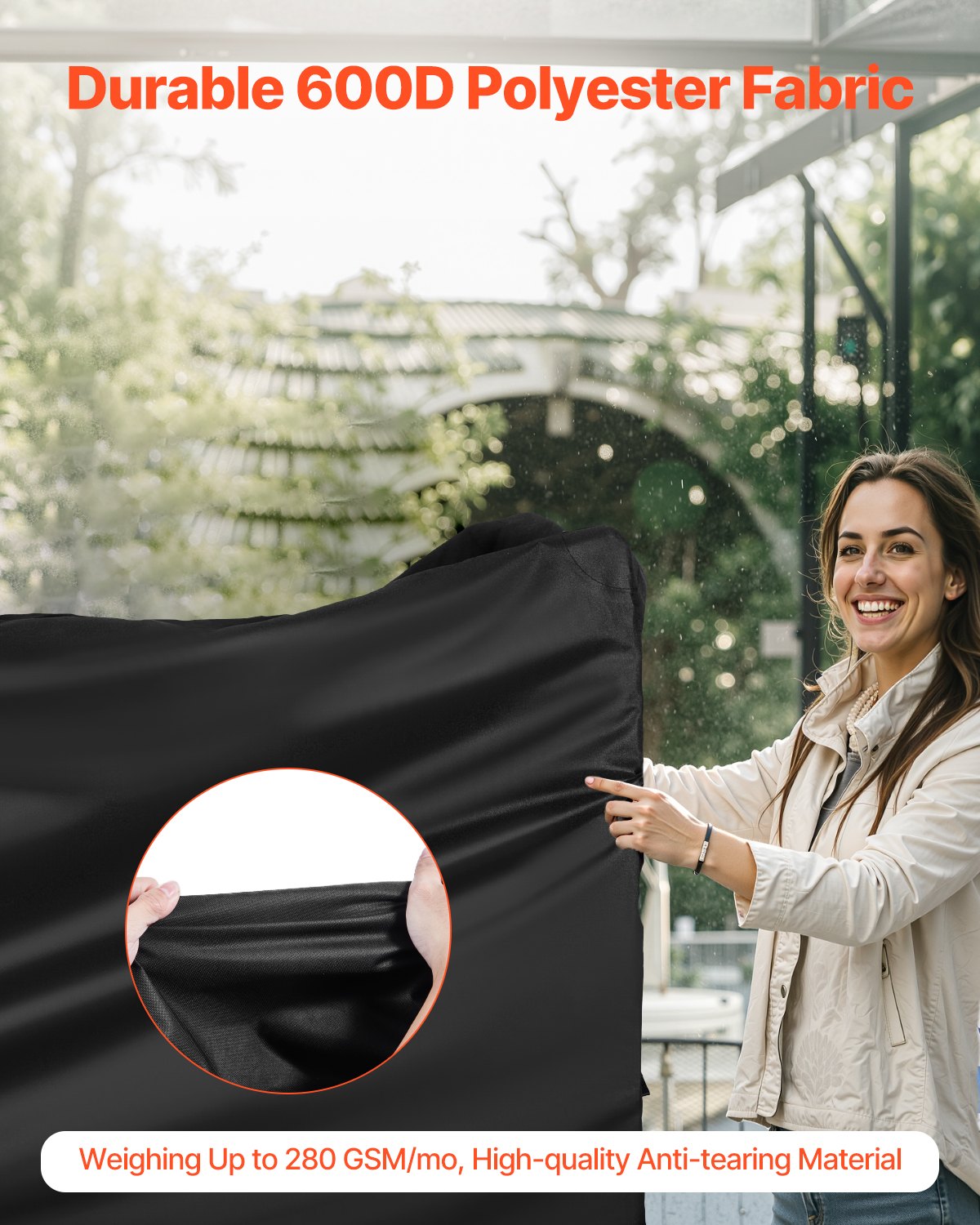 VEVOR Copertura per Barbecue all'Aperto, Impermeabile, Resistente allo Sbiadimento e Intemperie, Poliestere 600D Resistente, Facile da Indossare, con Fibbie di Sicurezza, 149,8 cm Nero