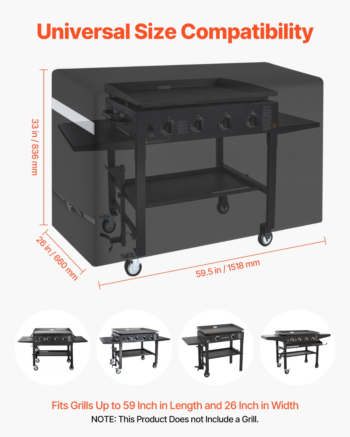 VEVOR Copertura per Barbecue all'Aperto, Impermeabile, Resistente allo Sbiadimento e Intemperie, Poliestere 600D Resistente, Facile da Indossare, con Fibbie di Sicurezza, 149,8 cm Nero