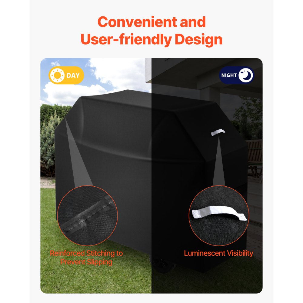 VEVOR Copertura per Barbecue all'Aperto, Impermeabile, Resistente allo Sbiadimento e Intemperie, Poliestere 600D Resistente, Facile da Indossare, con Cinghie a Strappo, 152,4 cm Nero