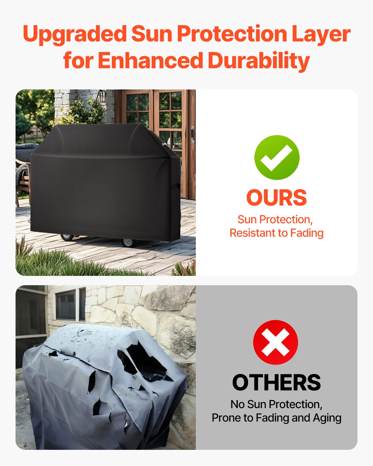 VEVOR Copertura per Barbecue all'Aperto, Impermeabile, Resistente allo Sbiadimento e Intemperie, Poliestere 600D Resistente, Facile da Indossare, con Cinghie a Strappo, 152,4 cm Nero