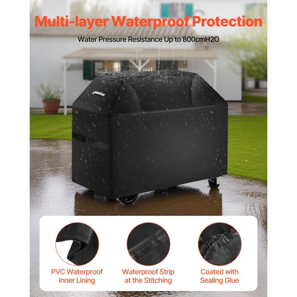 VEVOR Copertura per Barbecue all'Aperto, Impermeabile, Resistente allo Sbiadimento e Intemperie, Poliestere 600D Resistente, Facile da Indossare, con Cinghie a Strappo, 132 cm Nero