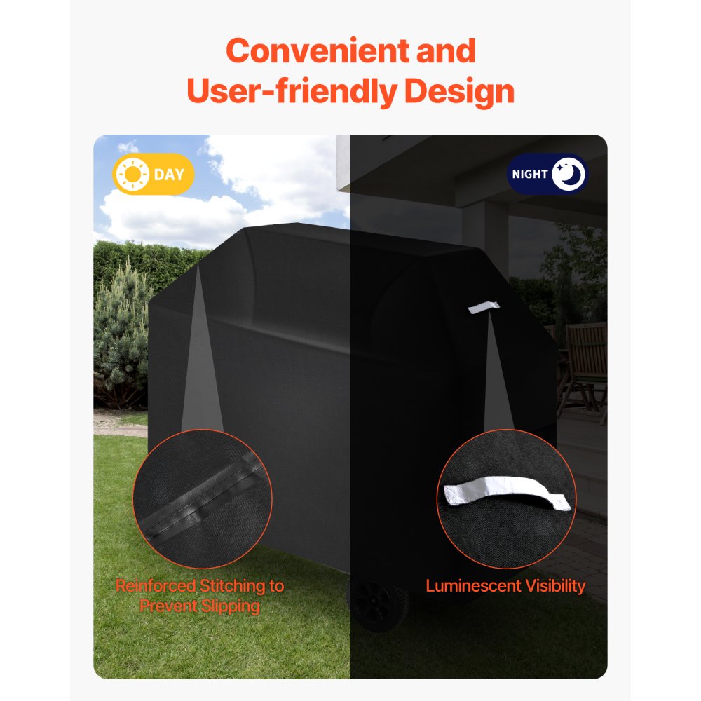 VEVOR Copertura per Barbecue all'Aperto, Impermeabile, Resistente allo Sbiadimento e Intemperie, Poliestere 600D Resistente, Facile da Indossare, con Cinghie a Strappo, 132 cm Nero