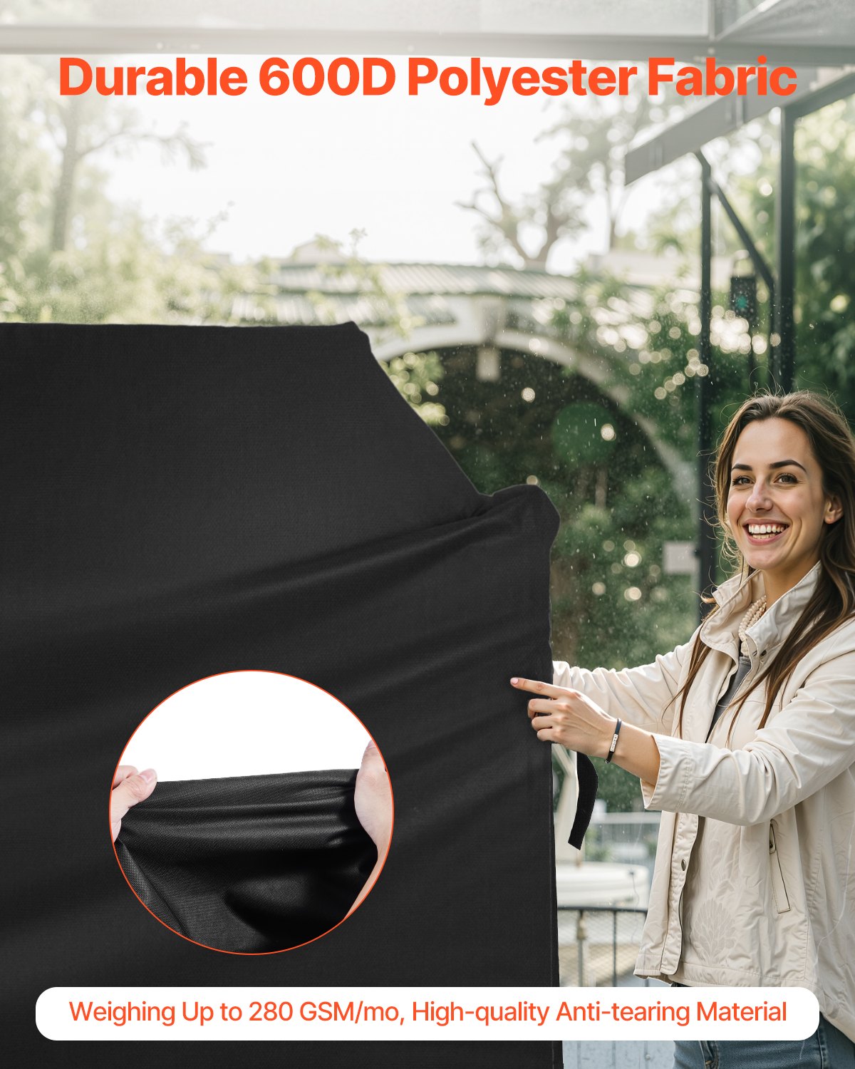 VEVOR Copertura per Barbecue all'Aperto, Impermeabile, Resistente allo Sbiadimento e alle Intemperie, Poliestere 600D Resistente, Facile da Indossare, con Cinghie a Strappo, 147,3 cm Nero