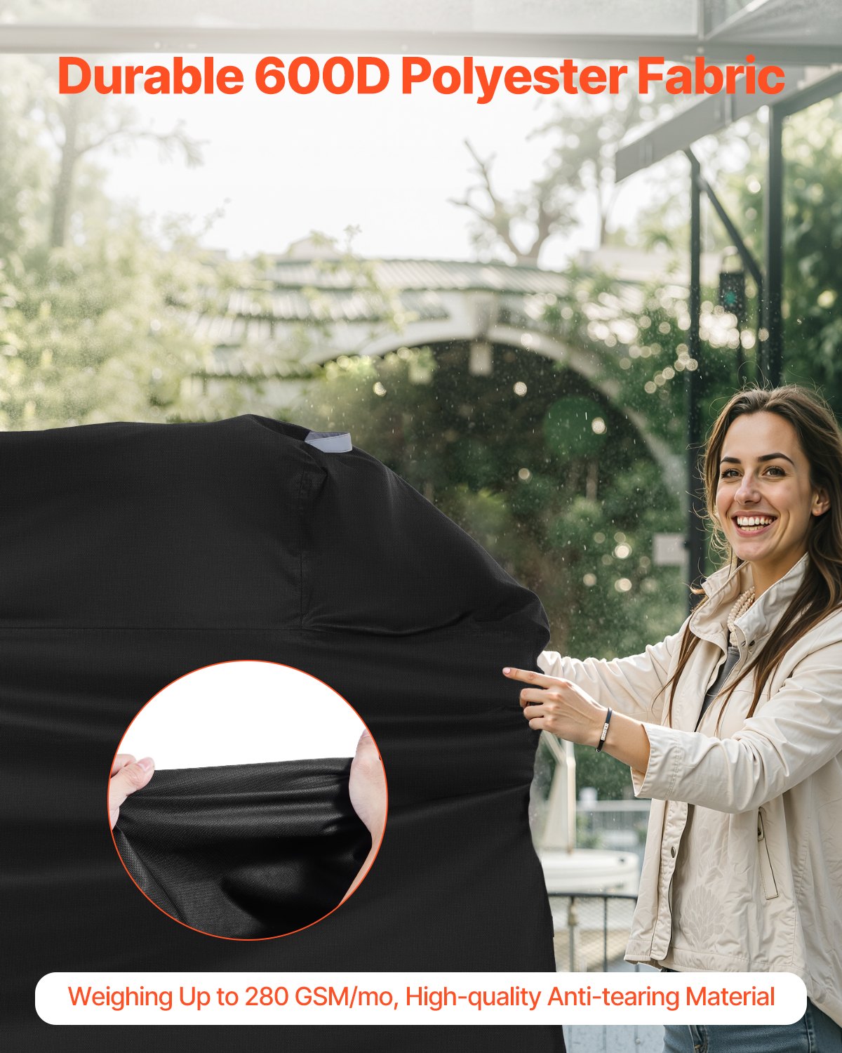 VEVOR Copertura per Barbecue all'Aperto, Impermeabile, Resistente allo Sbiadimento e alle Intemperie, Poliestere 600D Resistente, Facile da Indossare, con Cinghie a Strappo, 160 cm Nero