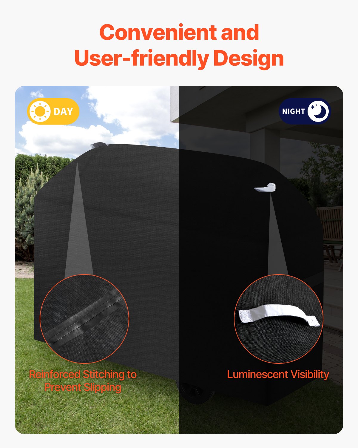 VEVOR Copertura per Barbecue all'Aperto, Impermeabile, Resistente allo Sbiadimento e alle Intemperie, Poliestere 600D Resistente, Facile da Indossare, con Cinghie a Strappo, 160 cm Nero