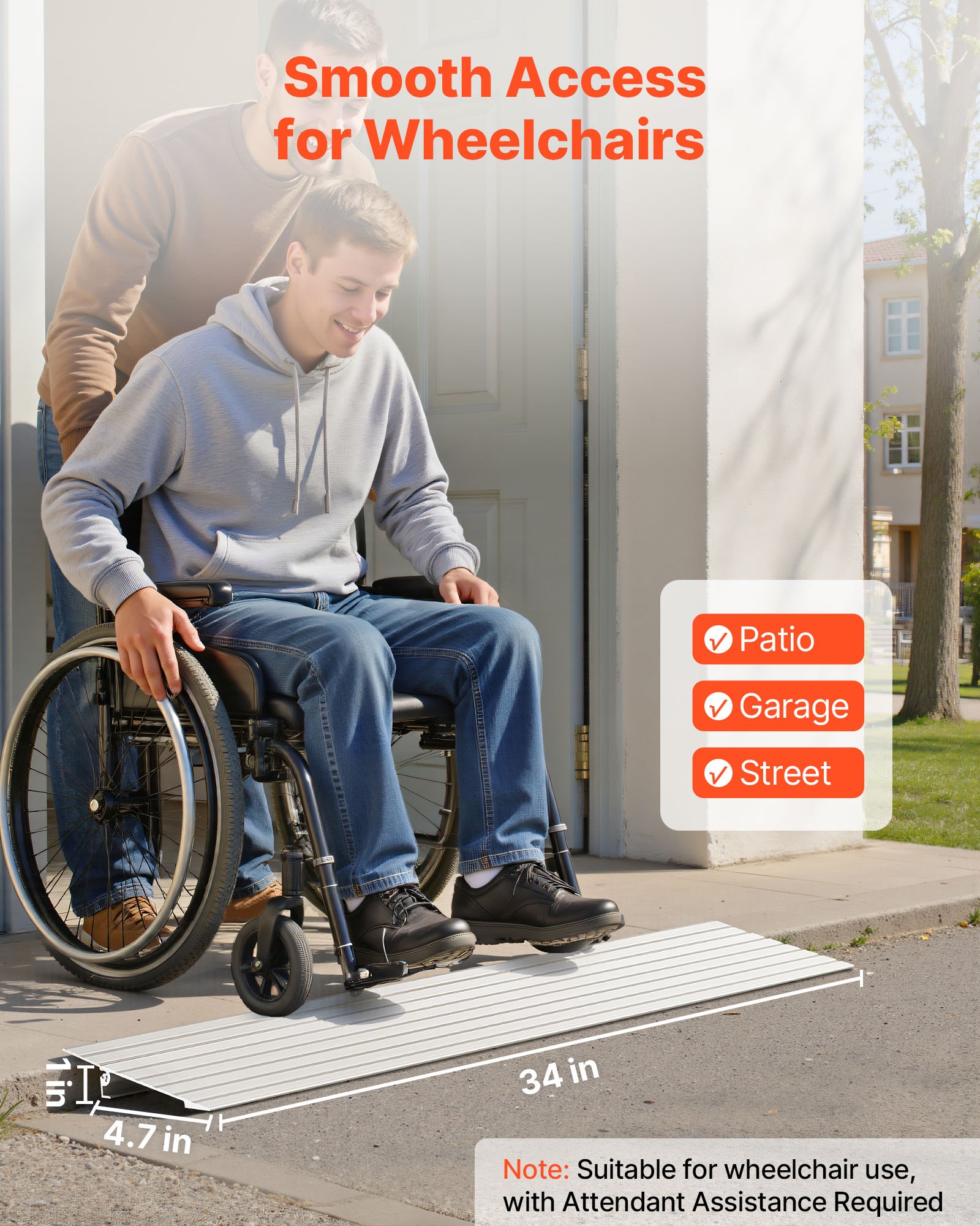 VEVOR Rampa per Sedia a Rotelle in Lega di Alluminio 196 x 864 x 26 mm, con Capacità di Carico di 360 kg, Rampa per Marciapiede per Scale Domestiche per Scooter, Ausili per la Deambulazione