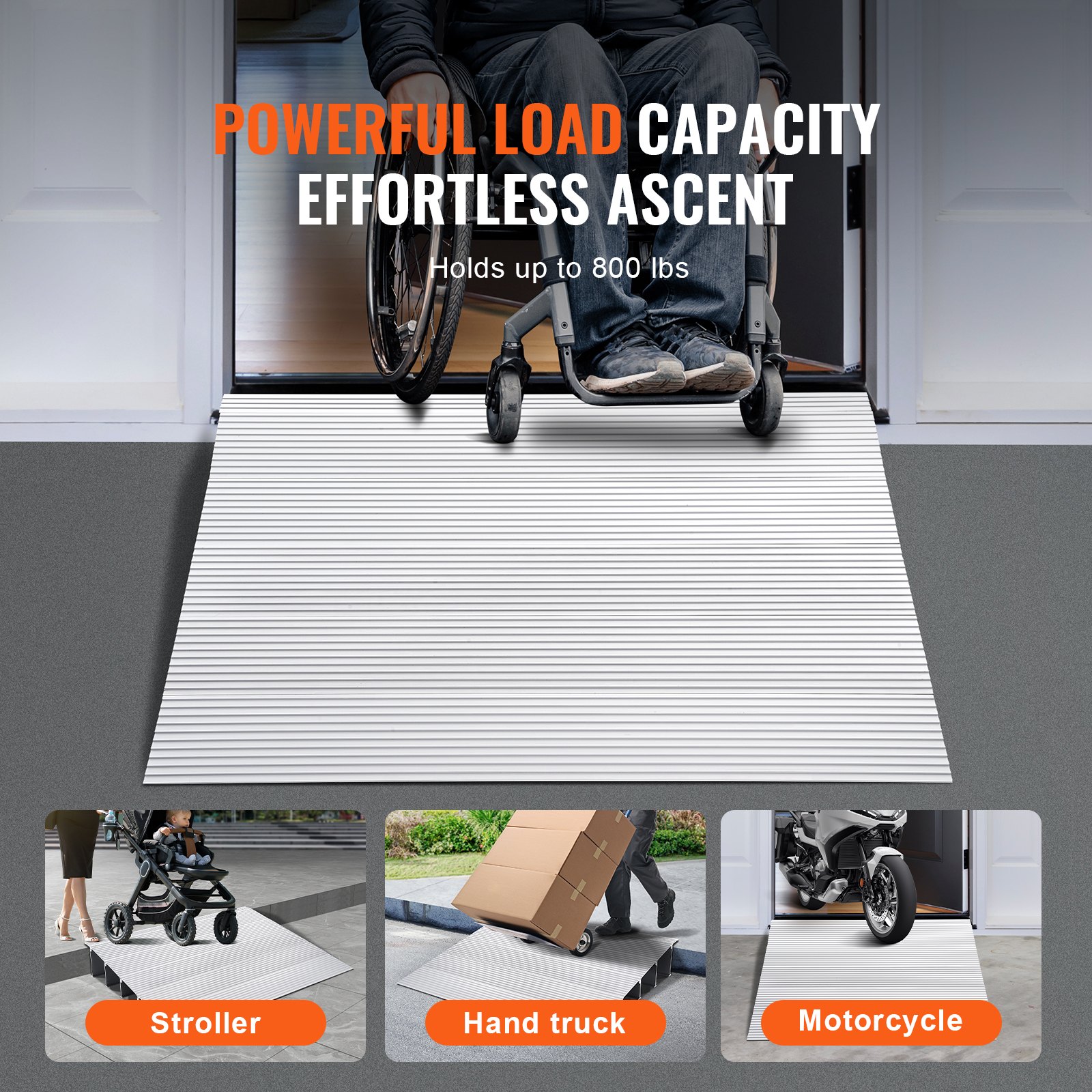 VEVOR Rampa per Soglia di Porta Capacità Carico max. 362,8 kg, Rampa per Soglia Modulare Regolabile, Rampa per Porta d'Ingresso Sedie a Rotelle, Rampa per Soglia in Lega di Alluminio Altezza 12,7 cm