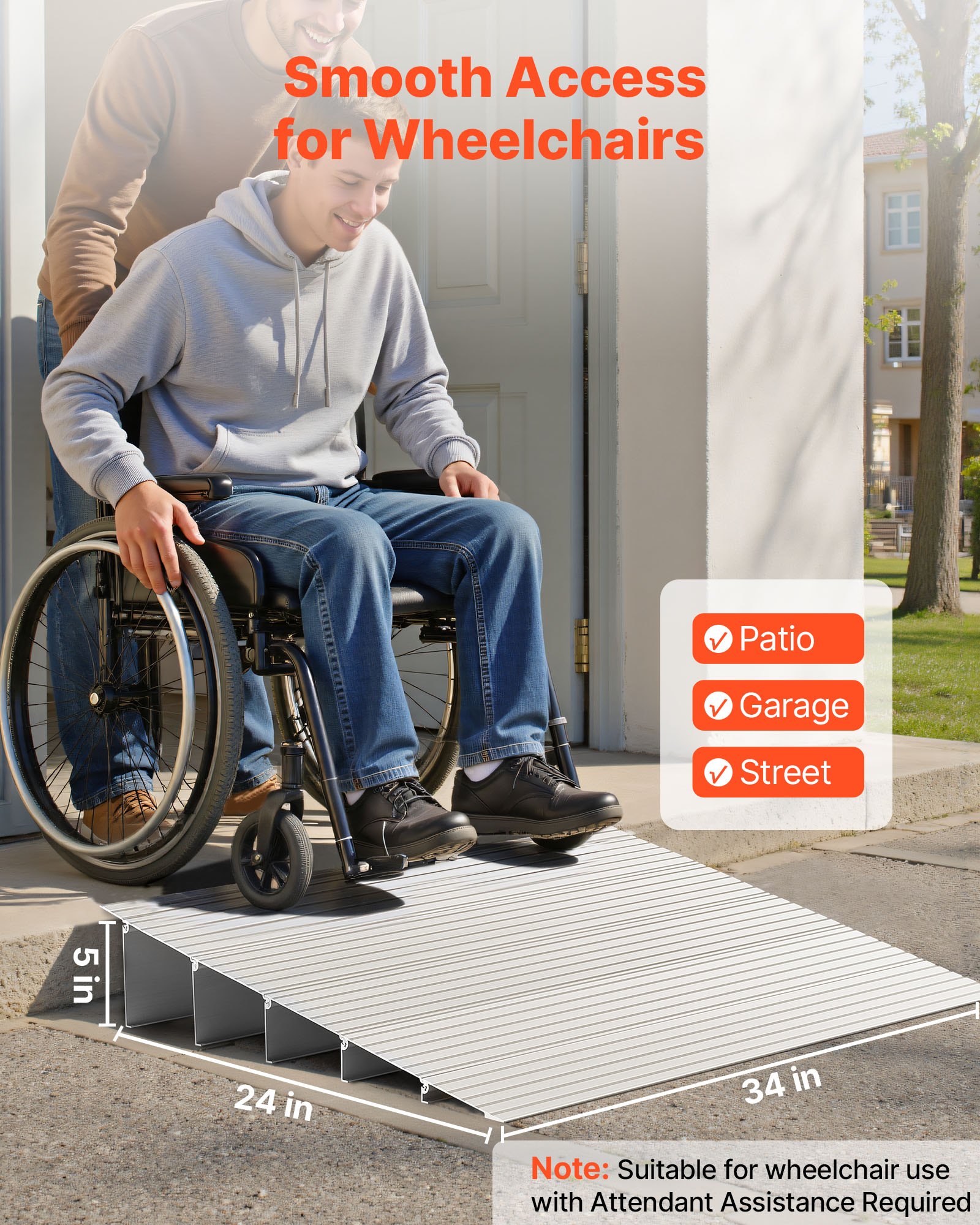 VEVOR Rampa per Soglia Porta Rampa per Soglia in Lega di Alluminio con Capacità di Carico 7,05 kg Rampe per Disabili per Gradini Domestici per Sedie a Rotelle, Scooter Sedie Elettriche