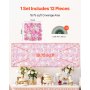 VEVOR Pannello da Parete con Fiori 3D 380 x 380 mm 12 Pezzi per Matrimonio Rosa