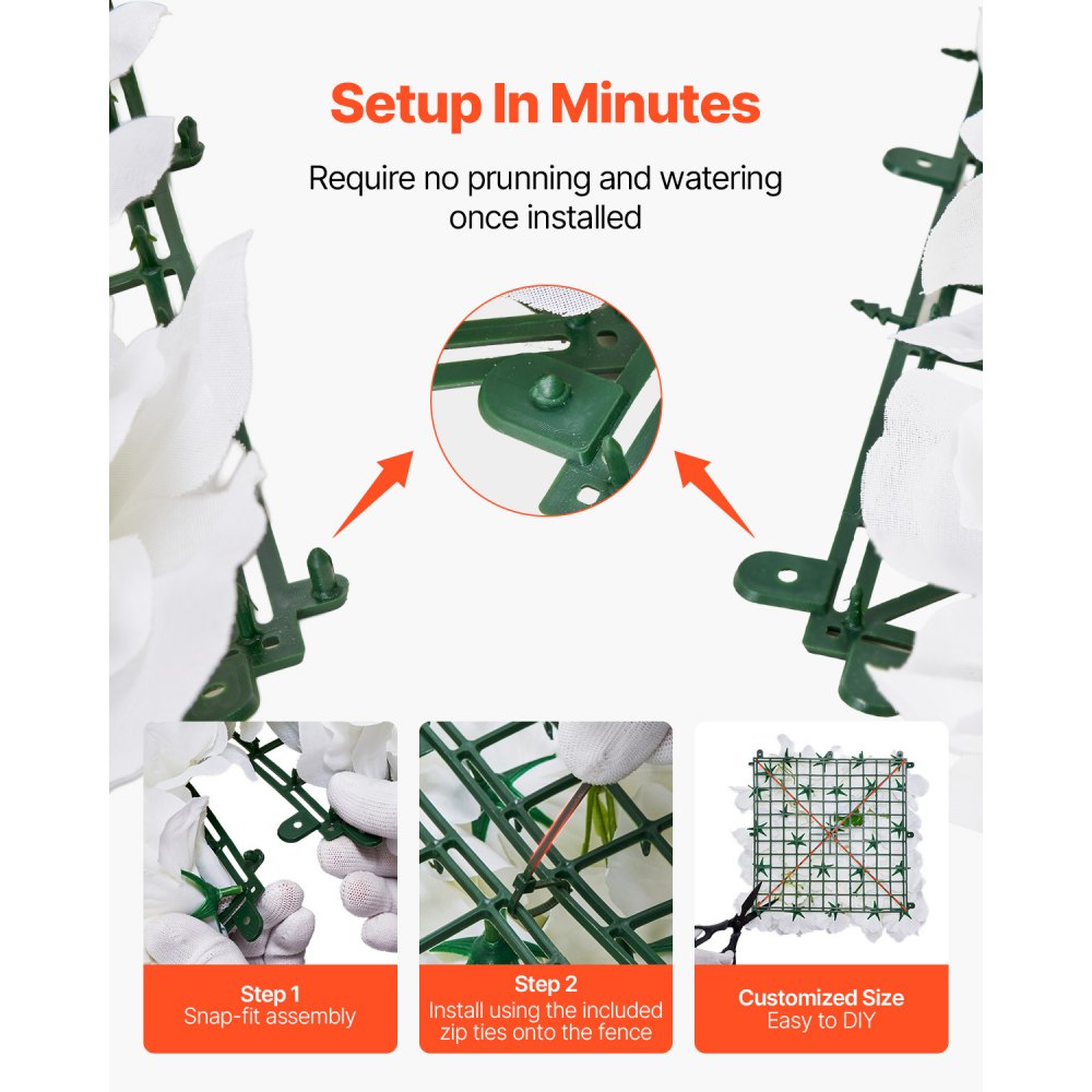 VEVOR Pannello da Parete con Fiori 3D 380 x 380 mm 24 Pezzi  Sfondo da Parete con Fiori Artificiali, Supporto in Rete, Design Senza Soluzione di Continuità, per Decorazioni per Matrimoni, Casa, Bianco