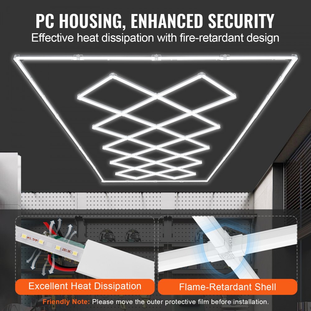 VEVOR Luci LED per Garage 14 Quadrati, Plafoniera da Officina Bianco Freddo 88000 lm 6500 K, Illuminazione da Garage Fai da Te Luminosa per Cantina, Magazzino, Garage, Salone di Bellezza per Auto