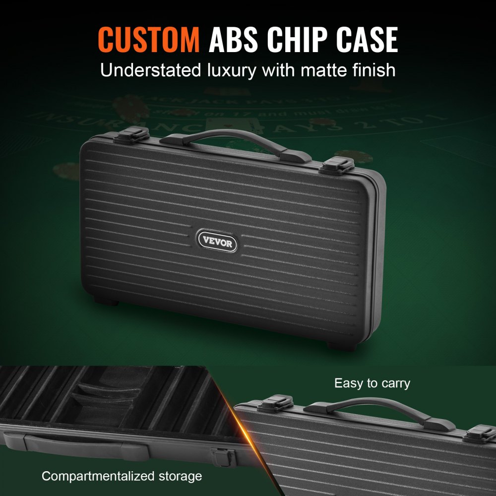 VEVOR Set di Fiches da Poker, Set Poker 300 Pezzi, Set Completo Fiches Carte da Giochi in Argilla con Valigetta in ABS, Fiches da Poker 7-8 Giocatori, Carte, Bottoni Dadi per Texas Hold'em, Blackjack