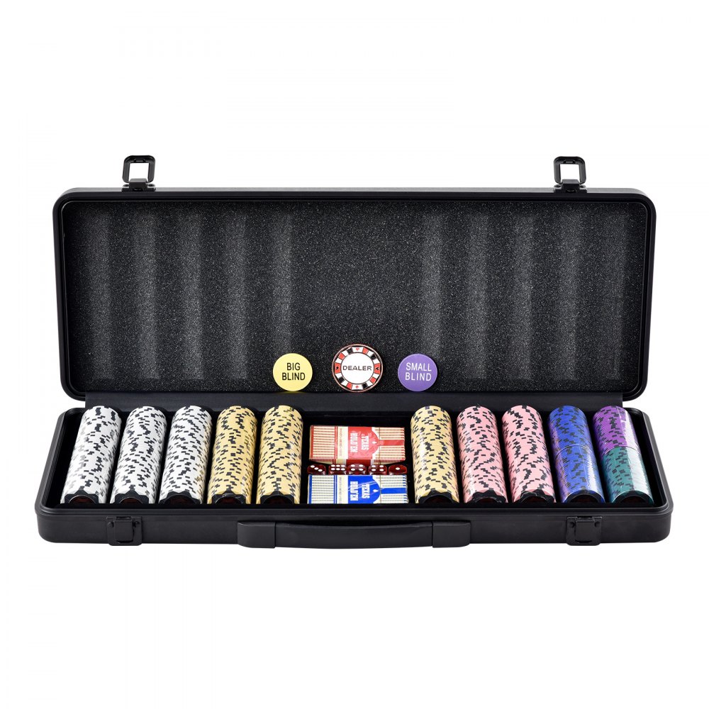 VEVOR Set di Fiches da Poker, Set Poker 500 Pezzi, Set Completo Fiches Carte da Giochi in Argilla con Valigetta in ABS, Fiches da Poker 9-10 Giocatori, Carte, Bottoni Dadi per Texas Hold'em, Blackjack