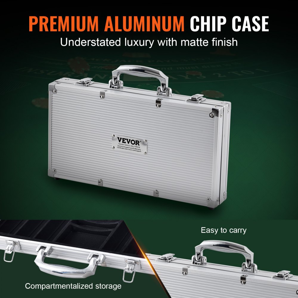 VEVOR Set di Fiches da Poker, Set Poker 300 Pezzi, Set di Completo Fiches Carte da Giochi con Valigetta in Alluminio, Fiches da Poker 7-8 Giocatori, Carte, Bottoni Dadi per Texas Hold'em, Blackjack