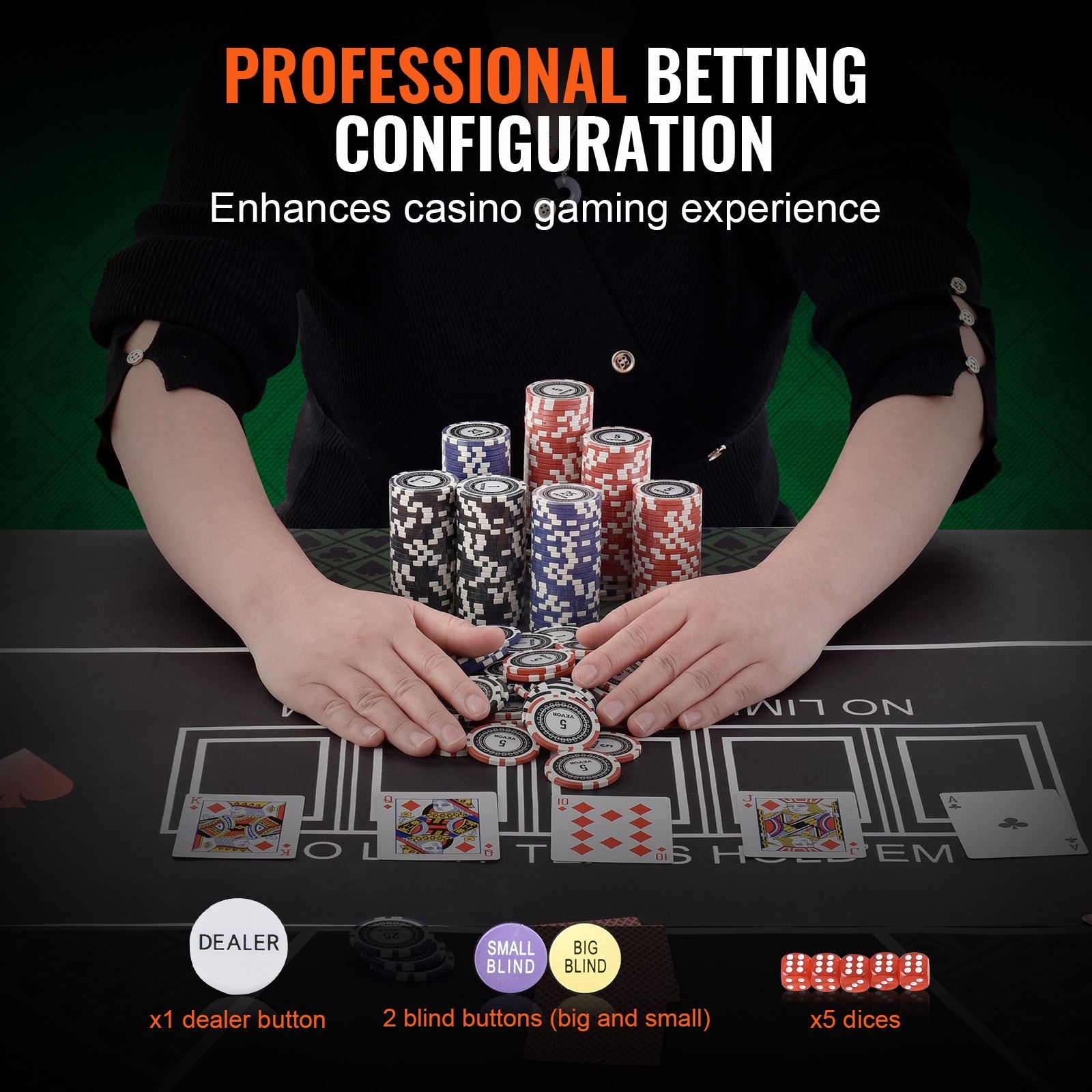 VEVOR Set di Fiches da Poker, Set da Poker 300 pezzi, Set Completo Fiches da Carte da Giochi con Valigetta in Alluminio, Fiches da Poker 11,5 Grammi, Carte, Bottoni Dadi per Texas Hold'em, Blackjack