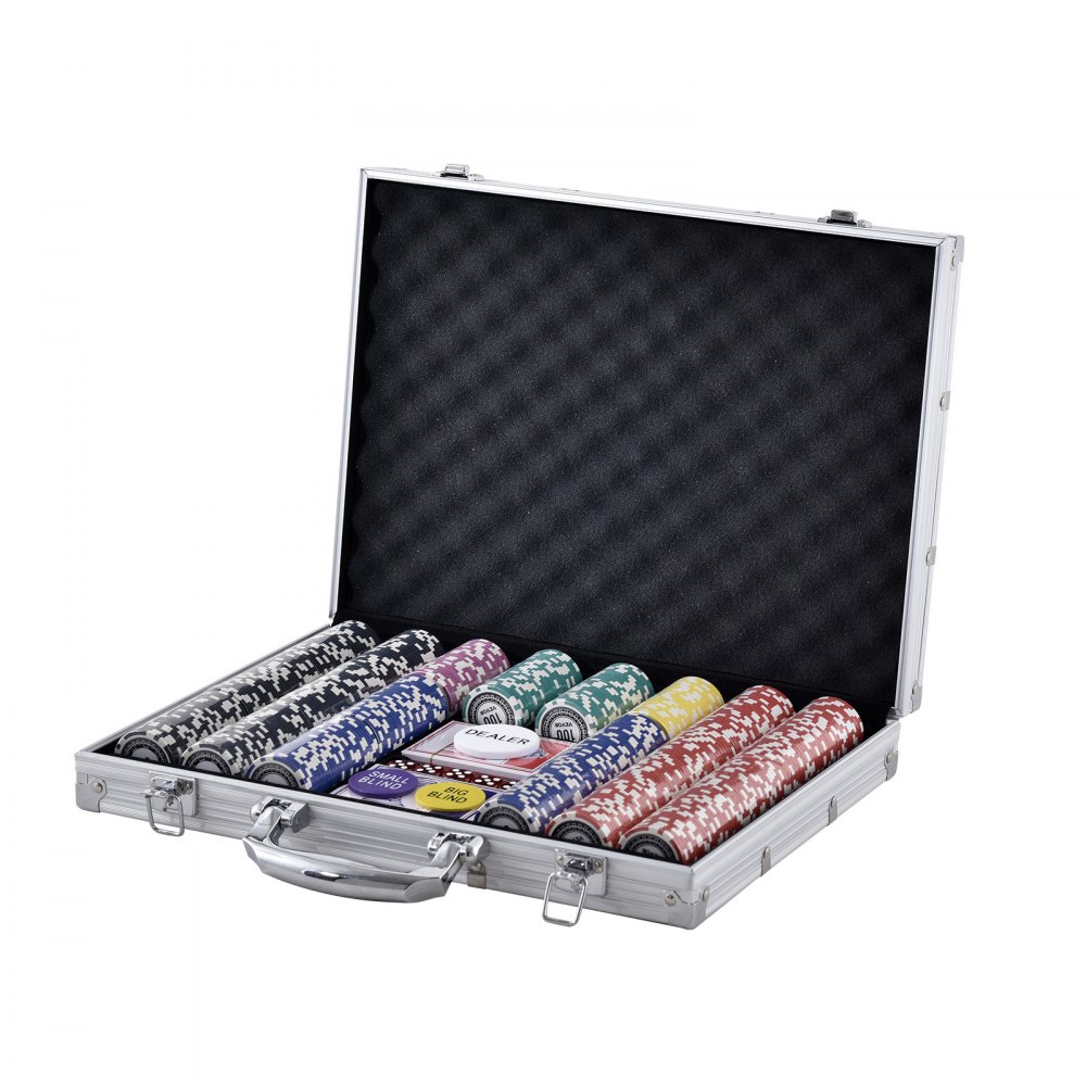 VEVOR Set di Fiches da Poker, Set Poker 500 Pezzi, Set di Completo Fiches Carte da Giochi con Valigetta in Alluminio, Fiches da Poker 9-10 Giocatori, Carte, Bottoni Dadi per Texas Hold'em, Blackjack