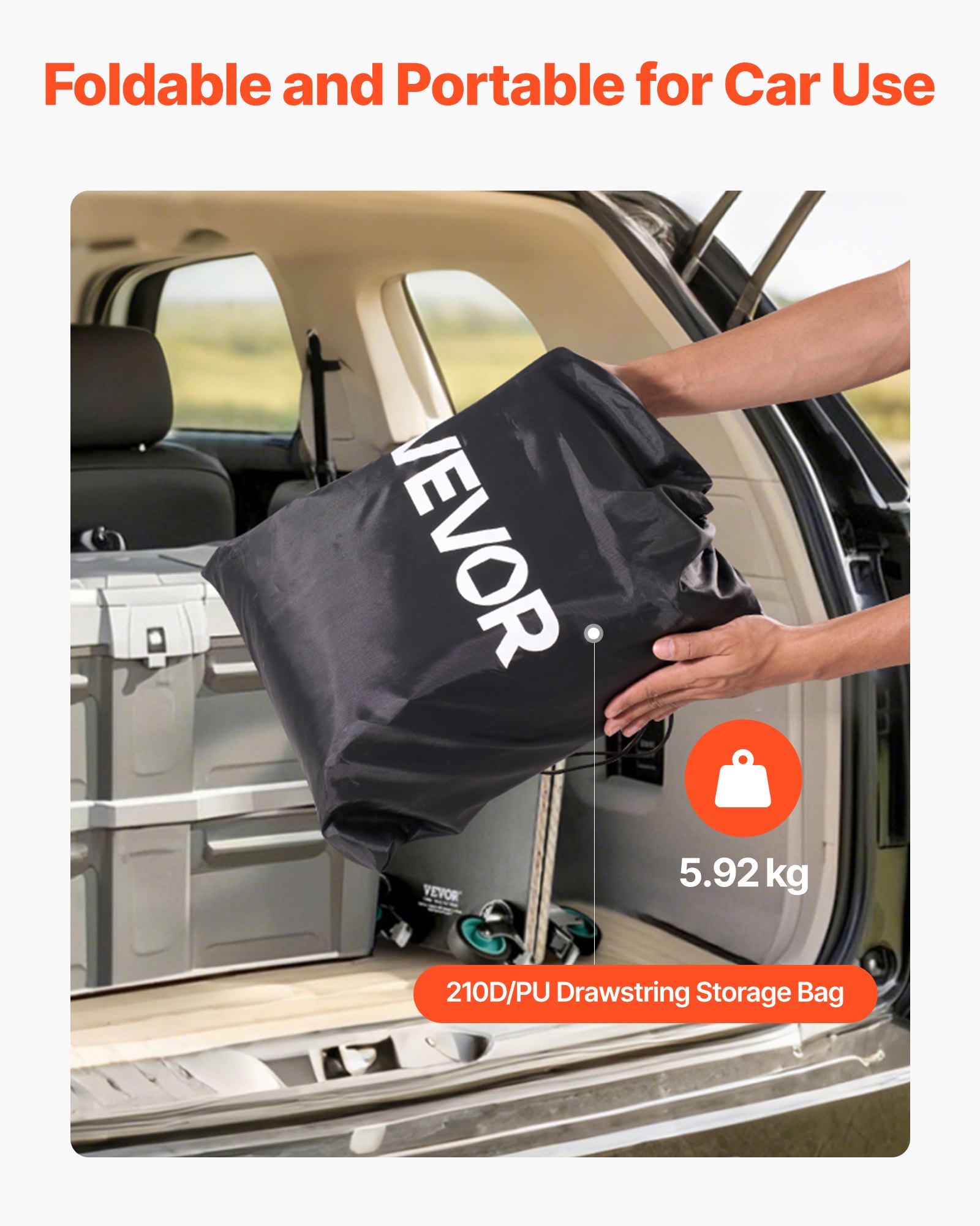 VEVOR luggage carrier bag, cargo bed bag made of waterproof 840D PVC (0.736 m³), luggage bag for storage on the loading area of trucks with cargo net for cars, SUVs, vans, black/orange