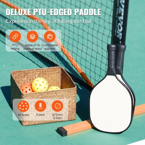 Set Pickleball Portatile 2 In 1 Con Reti Da 7.7m E 3.9m, 4 Palette, 8 Palle, Raccattapalle E Borsa - Gioco Da Esterno Per Vialetto, Giardino - 3