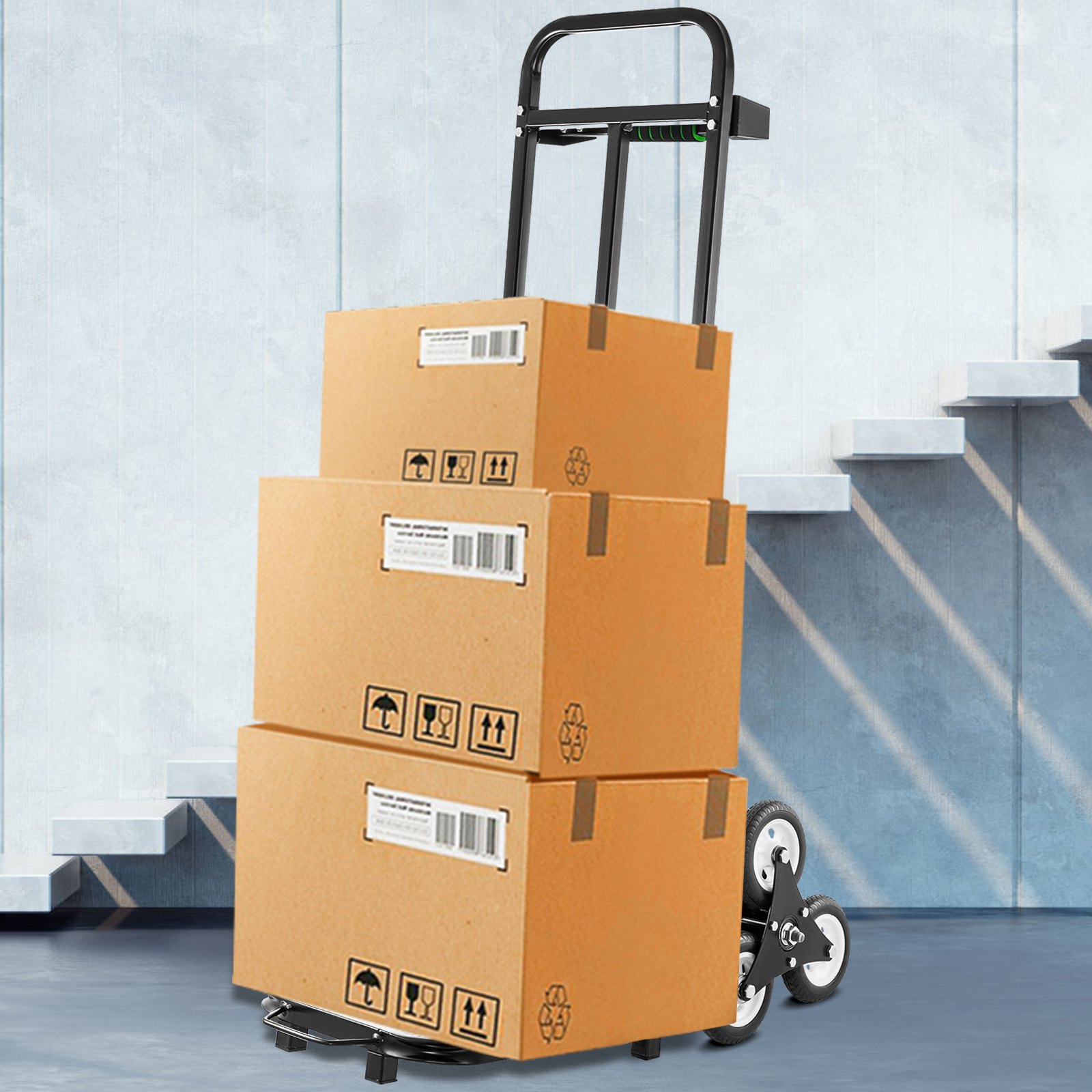 VEVOR Carrello Manuale per Scale da 460 Libbre in Acciaio, Carrello Pieghevole per Scale da 730x460x255 mm con 6 Ruote, Carrello Portapacchi con Corda per Trasporto Scatole, Alimentari e Lavanderie