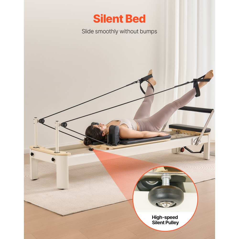 VEVOR Macchina per Riformatore per Pilates, Letto con Seduto Scatola, per Casa Palestra Utenti Avanzati e Principianti, Attrezzatura con Doppia Resistenza Molla e Corda 2450x710x930mm