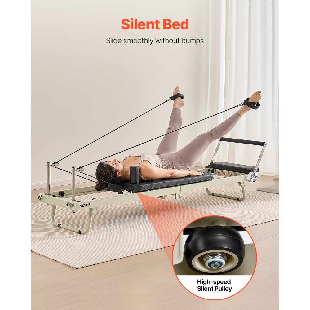 VEVOR Riformatore Pilates Pieghevole, Macchina per Allenamento Pilates per Palestra Casa, Letto Pilates con Doppia Resistenza Molla e Corda, per Utenti Avanzati Principianti, Fino a 181,4 kg
