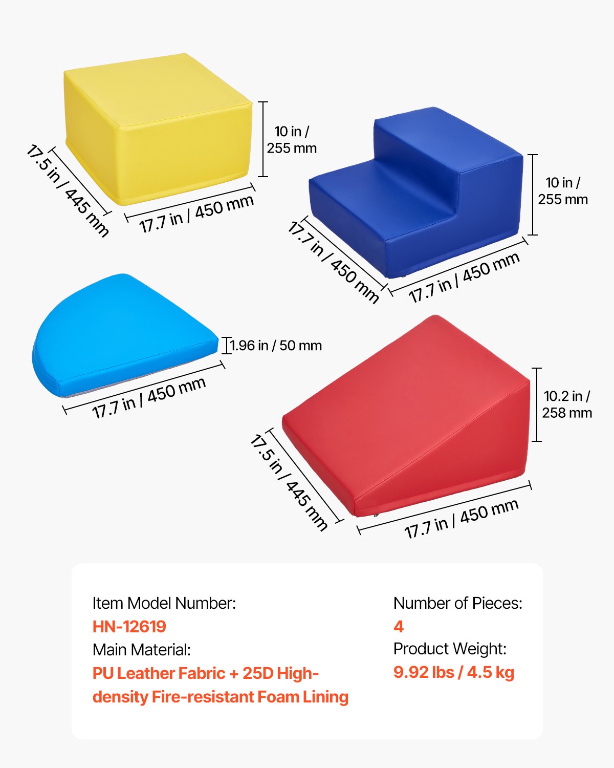 VEVOR Giocattoli da Arrampicata, Giocattoli da Arrampicata in Schiuma e Pelle per Bambini, Blocchi Arrampicata, per Attività di Arrampicata e Scalata per Gattonare e Scivolare, Set 4 pezzi
