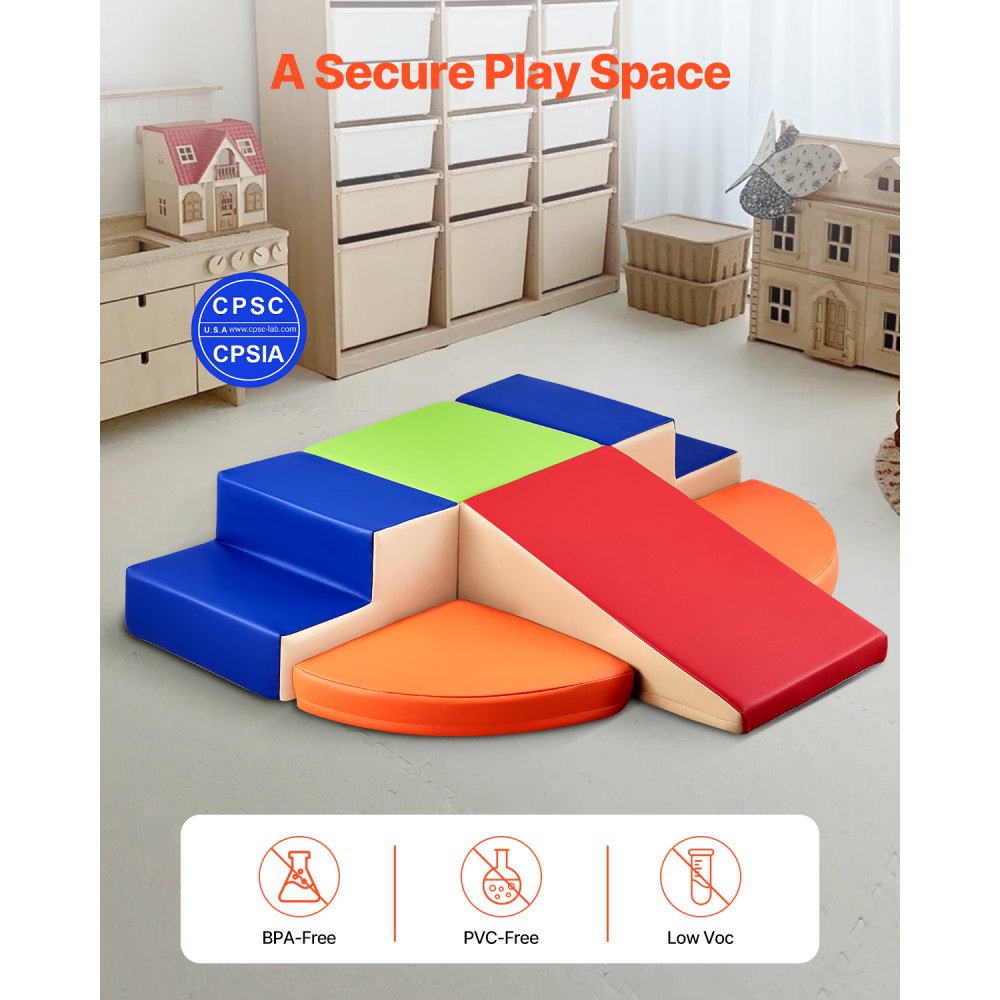 VEVOR Soft Building Blocks, 6-Piece Set, Foam Building Blocks for Toddlers from 6 Months to 3 Years, Giant Building Blocks Made of PU Leather, Indoor Climbing & Crawling Activity Playset for Crawling & Sliding