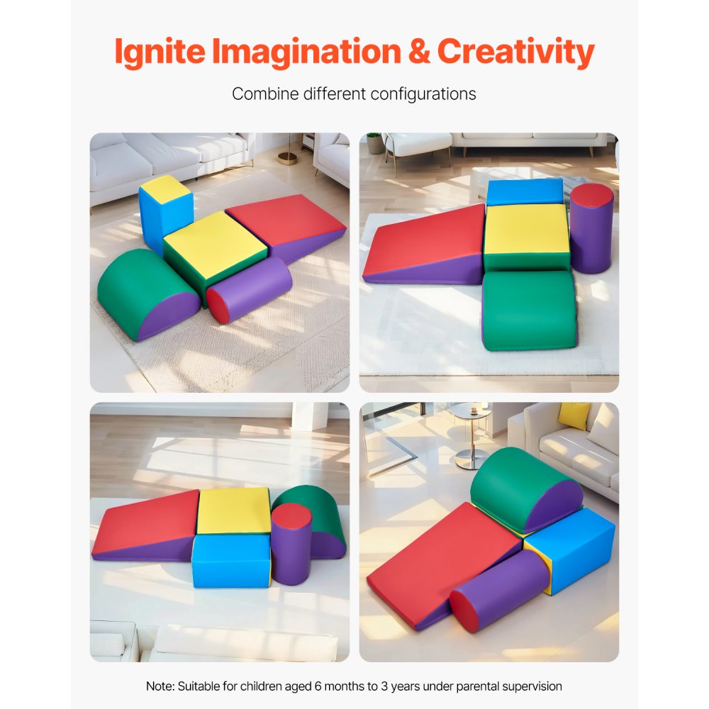 VEVOR Giocattoli da Arrampicata, Giocattoli da Arrampicata in Schiuma e Pelle per Bambini, Blocchi Arrampicata, per Attività di Arrampicata e Scalata per Gattonare e Scivolare, Set 5 pezzi