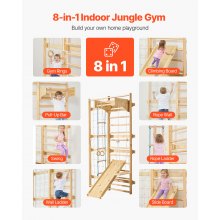 VEVOR Palestra da Parete con Scala Svedese, Carico 100 kg Scala per Ginnastica in Legno Massello 12 Livelli, con Tavola da Arrampicata, Anelli da Palestra, Barra per Trazioni, Scala da Parete, Scivolo
