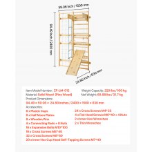VEVOR Palestra da Parete con Scala Svedese, Carico 100 kg Scala per Ginnastica in Legno Massello 12 Livelli, con Tavola da Arrampicata, Anelli da Palestra, Barra per Trazioni, Scala da Parete, Scivolo