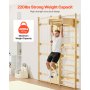 VEVOR Palestra da Parete con Scala Svedese, Carico 100 kg Scala per Ginnastica in Legno Massello 12 Livelli, con Parete da Arrampicata, Anelli da Palestra, Barra per Trazioni, Tavola da Arrampicata