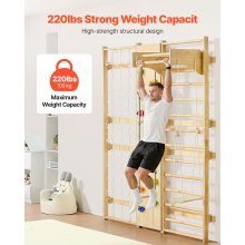 VEVOR Palestra da Parete con Scala Svedese, Carico 100 kg Scala per Ginnastica in Legno Massello 12 Livelli, con Parete da Arrampicata, Anelli da Palestra, Barra per Trazioni, Tavola da Arrampicata