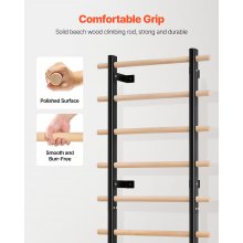 VEVOR Scala Svedese da Parete, Carico 150 kg Scala per Ginnastica a 9 Livelli,  Barre per Stalli da Ginnastica in Legno Massello e Acciaio al Carbonio, per Accessori Cremagliera di Potenza 80 x 80 mm