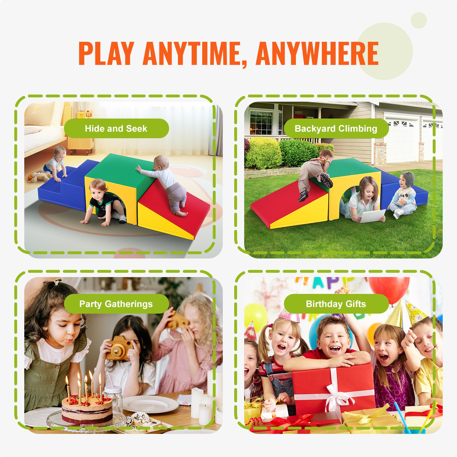 VEVOR Single Tunnel Climber, Toddler Playset, Foam Climbing Blocks for Toddlers, Children's Tunnel Maze with Stairs and Ramp, Indoor for Toddlers and Preschoolers, 3 Pieces