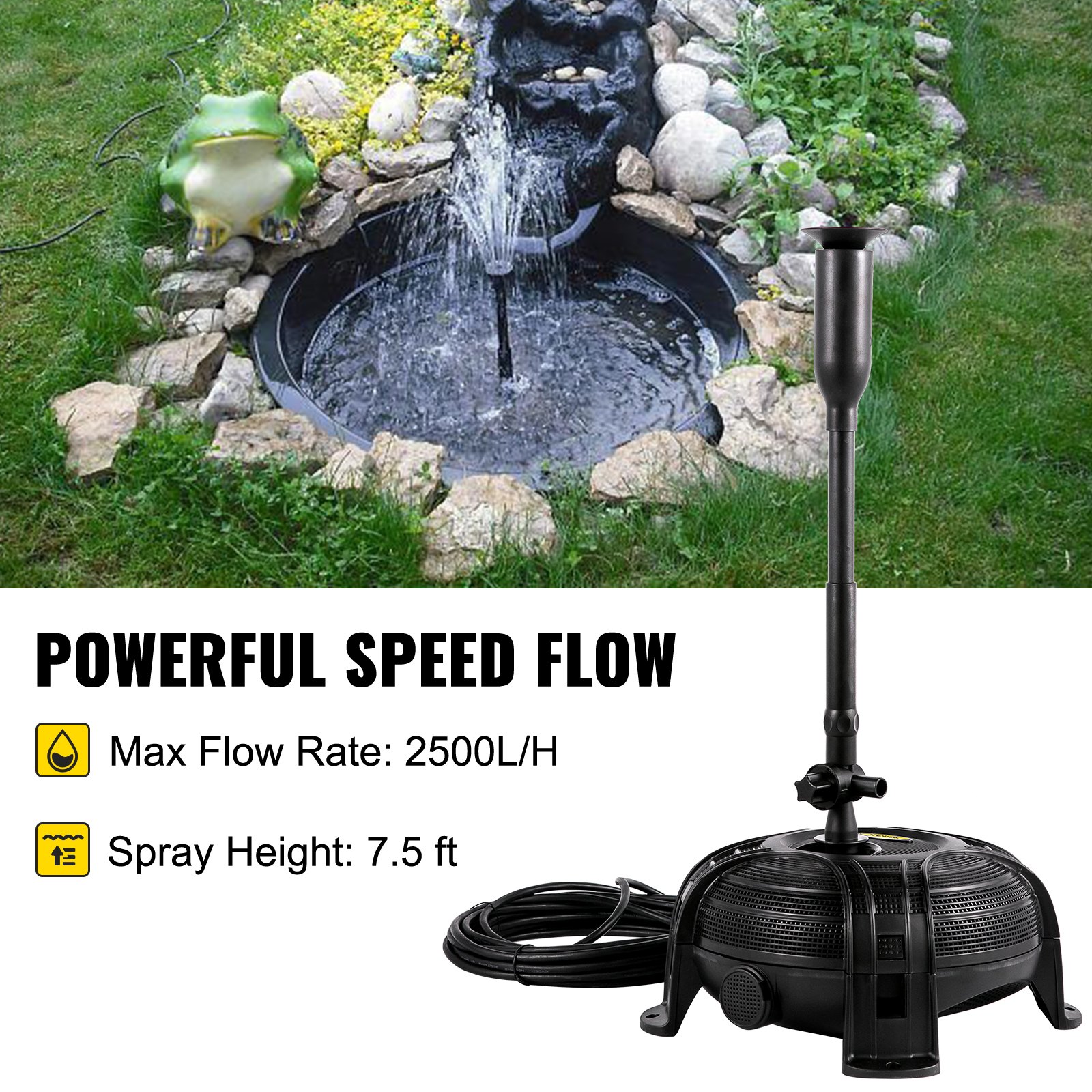Vevor Pompa Filtro Per Laghetto Pompa Fontana A Cascata 2500 L/h Con Spruzzatore
