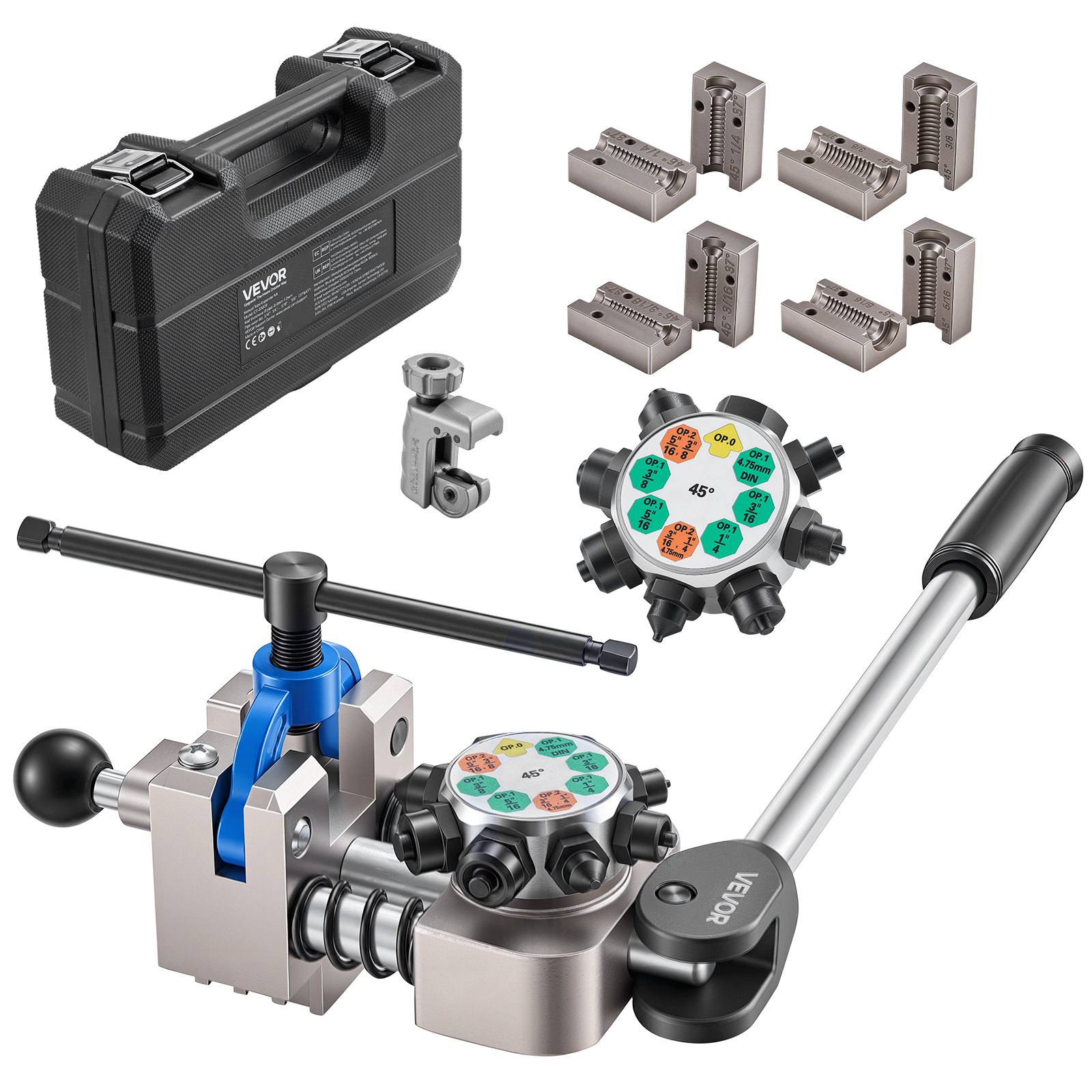 VEVOR Kit di Strumenti per Svasatura Tubi Freno, Kit Professionale di Strumenti per Svasatura Doppia a 45° per Tubi Sottili in Acciaio, Rame e Alluminio da 4,76 mm, 6,35 mm, 7,94 mm, 9,52 mm, Multiuso