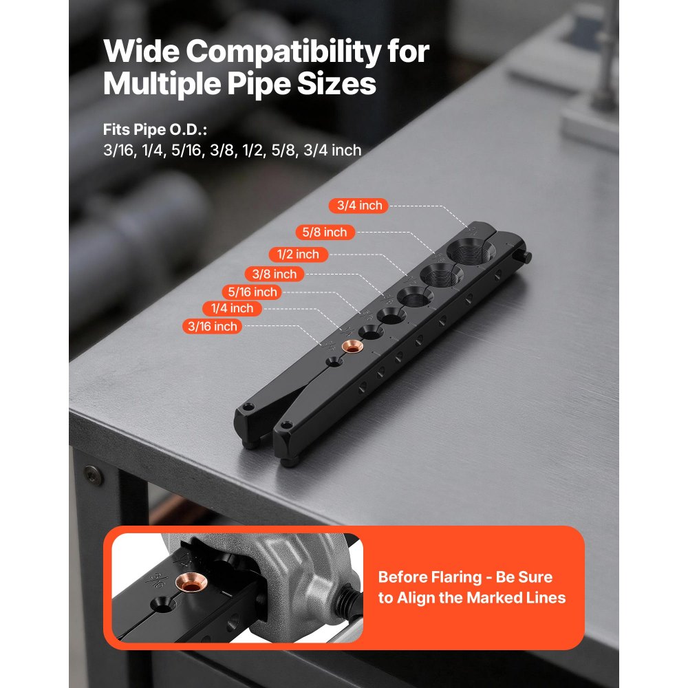 VEVOR Flaring Tool HVAC, 45° Eccentric Single Flaring Tool for 4.76mm - 19mm Copper Aluminum Tubes, Copper Pipe Flare Tool Kit for Refrigeration Air Conditioner Repair - Toolbox Included